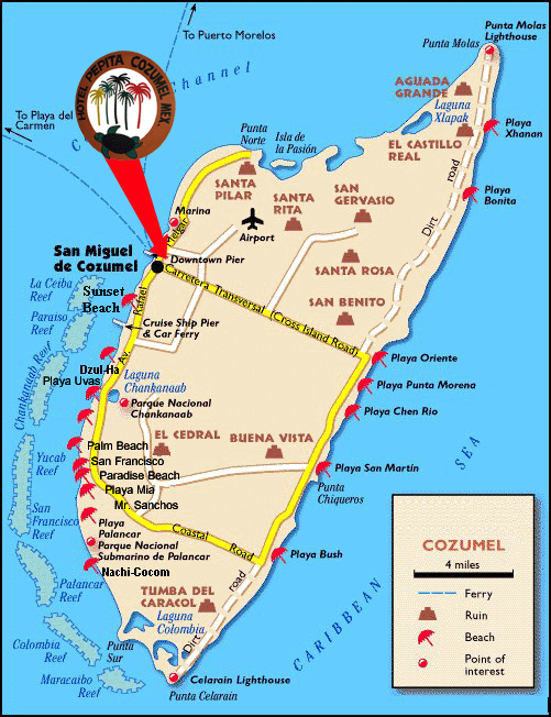 Island Of Cozumel Map - Hotel Pepita Mexico